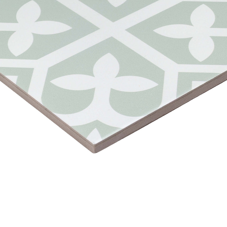 Pattern Tile 200x200 Matt Pale Green Encaustic Look Pressed