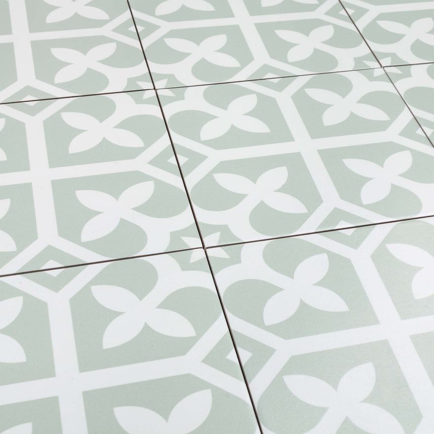 Pattern Tile 200x200 Matt Pale Green Encaustic Look Pressed