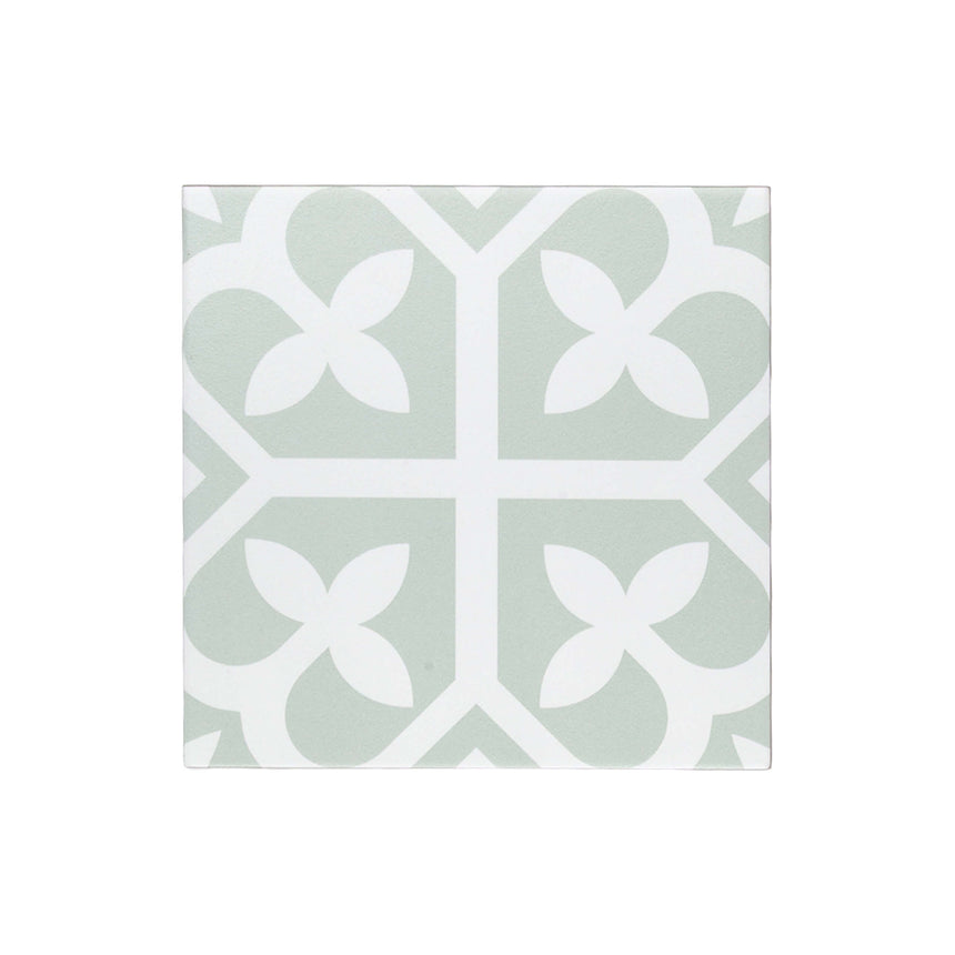 Pattern Tile 200x200 Matt Pale Green Encaustic Look Pressed