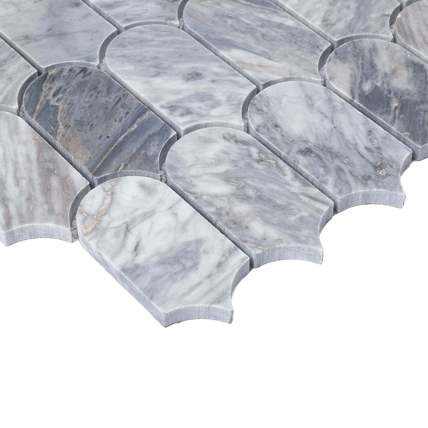 Marble Mosaic Feather 96x48mm Honed Carrara Grey