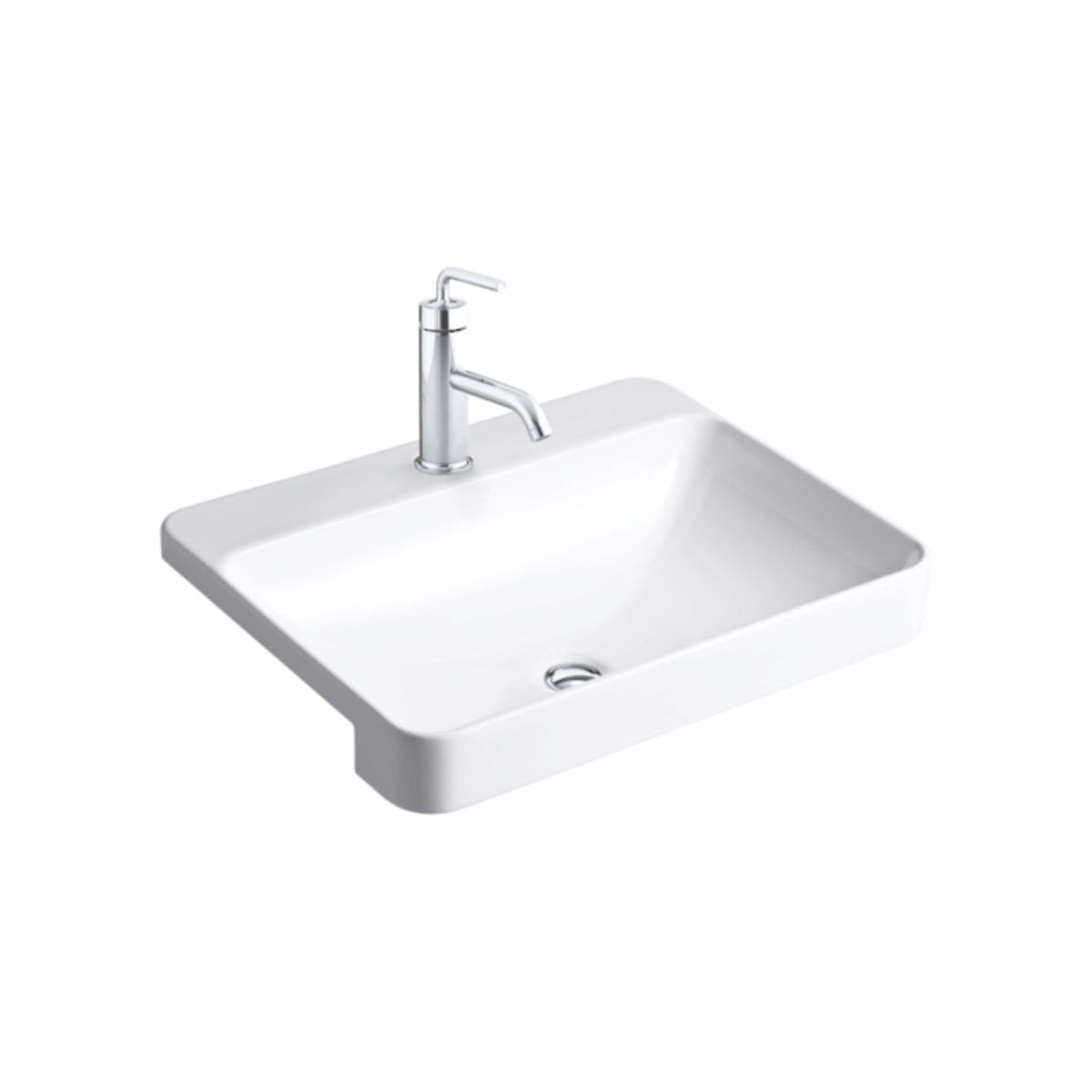 Kohler Forefrong forefront rectangular semi-recessed ceramic basin by Tilemall in gloss white with chrome tap