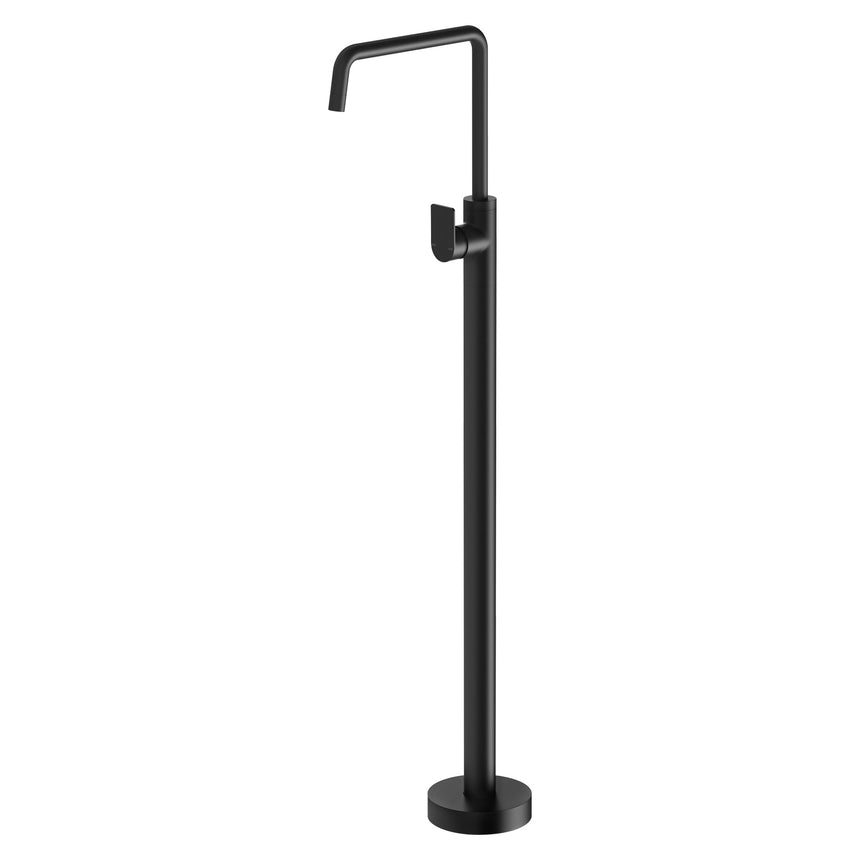 Phoenix Mekko matte black floor-mounted bath mixer by Tilemall with square spout and lever handle