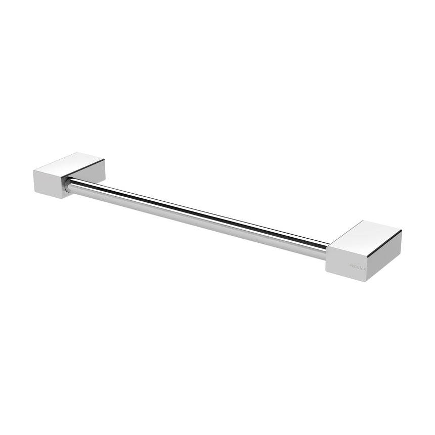 Phoenix Lexi MKII hand towel holder in chrome with white porcelain end blocks by Tilemall