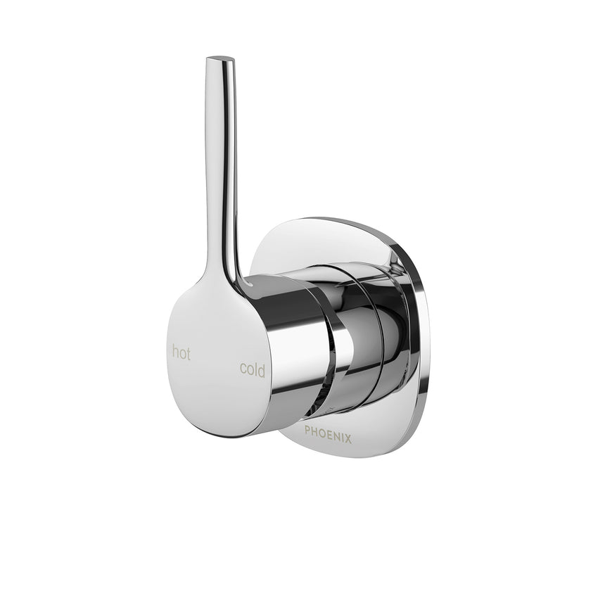 Phoenix Vask chrome wall-mounted shower mixer by Tilemall with round handle and spout