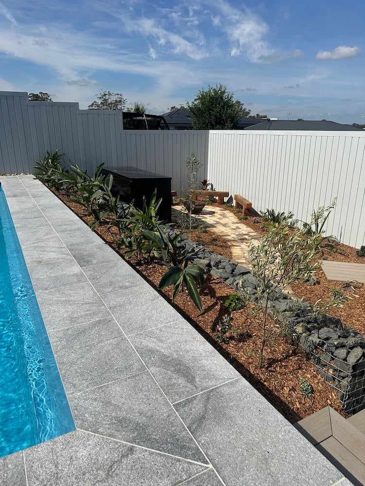 Ocean Grey Granite natural stone surface and installation by Tilemall