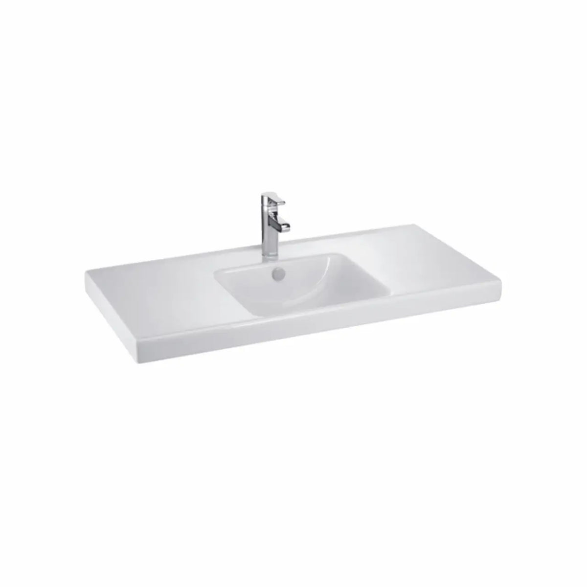 Kohler Reach 1050mm wall-hung ceramic basin by Tilemall, gloss white with single bowl and 1-hole tap