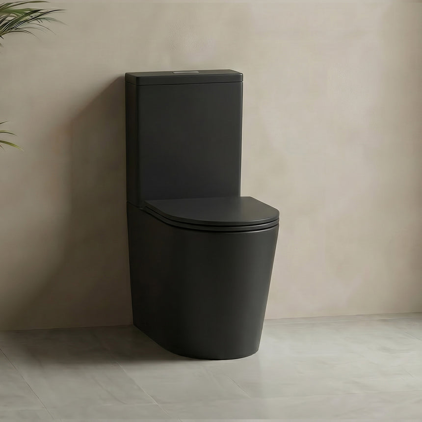 Lukka Acadia Full Rimless Wall Faced Toilet Suite Matte Black by Tilemall
