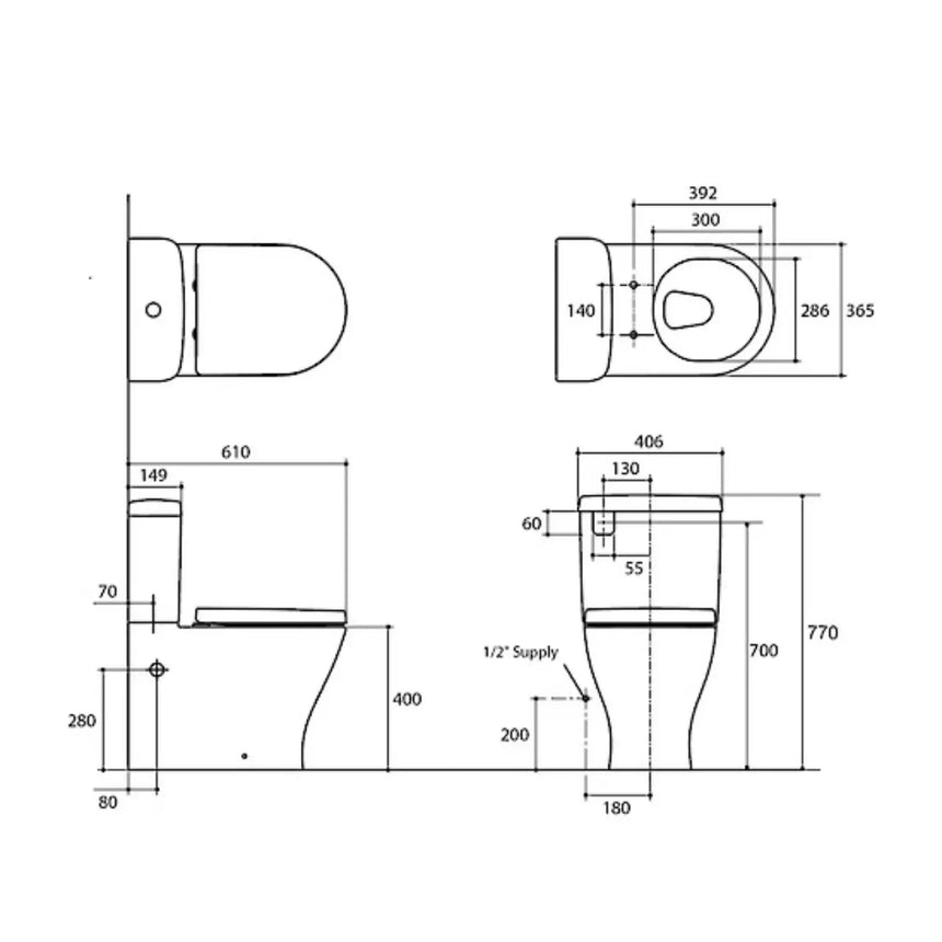 Reach II Back to Wall Toilet Suite with Slim Seat-Rear Entry or Side Inlet Toilet Kohler Default Title
