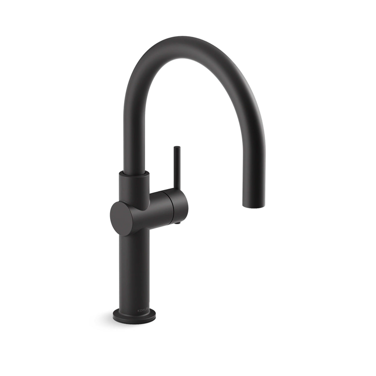 Kohler Crue matte black pull out kitchen mixer by Tilemall with curved spout and single lever handle