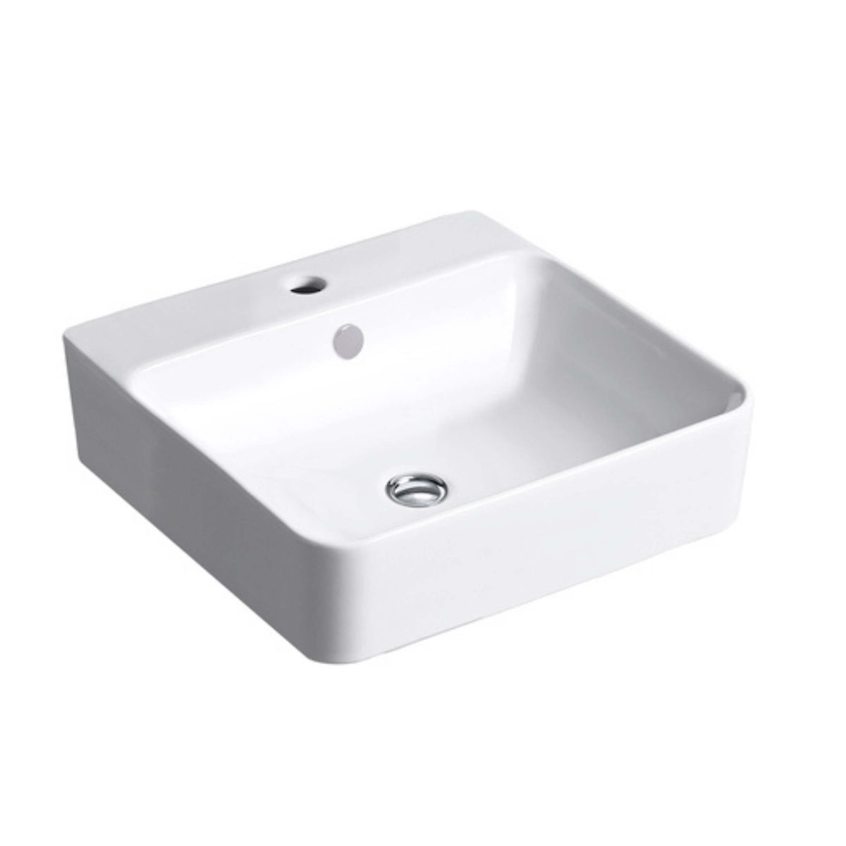 Kohler Forefront wall-hung ceramic basin by Tilemall, rectangular white with 1 tap hole and overflow