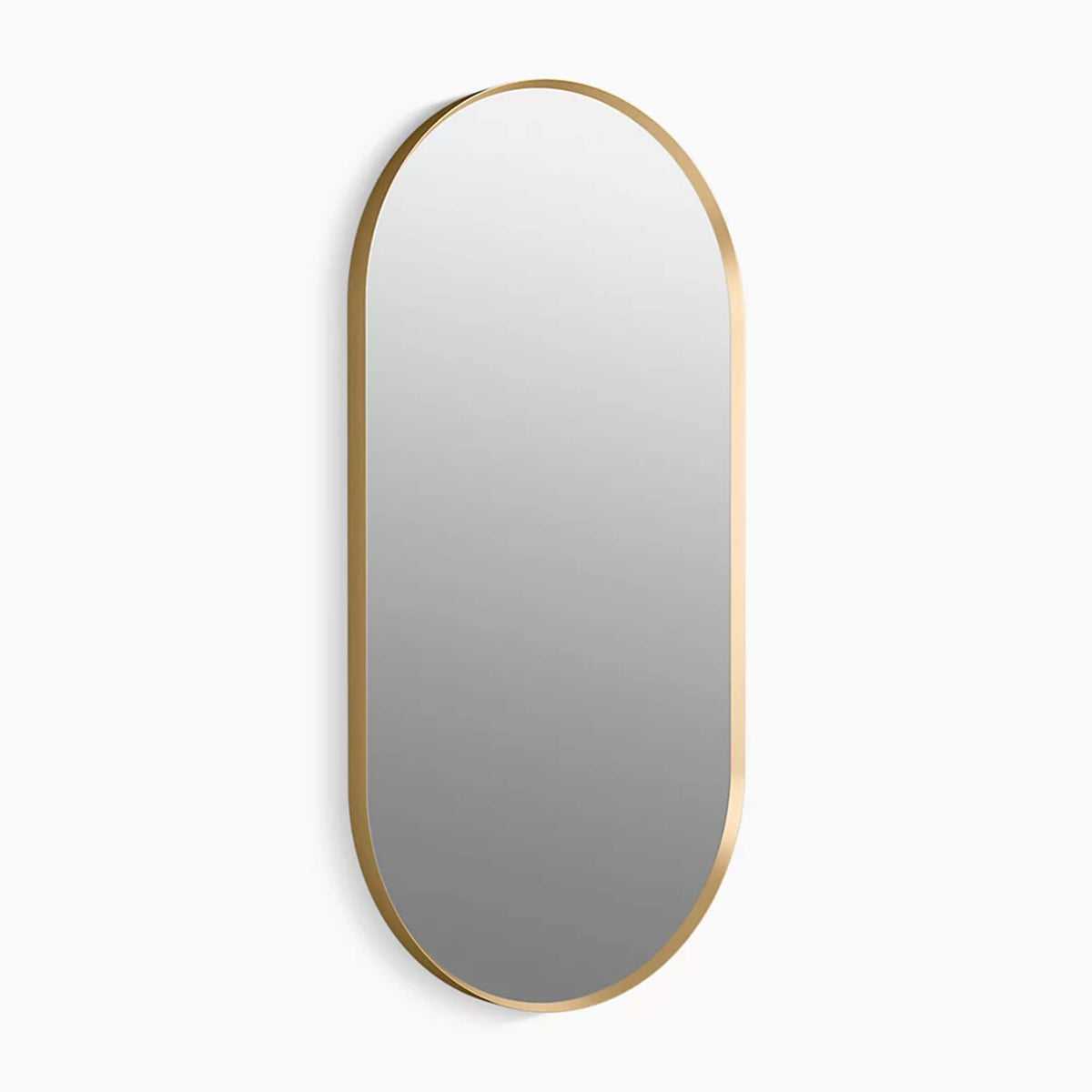 Kohler Essential Capsule framed mirror by Tilemall in brushed gold, vertical oval shape