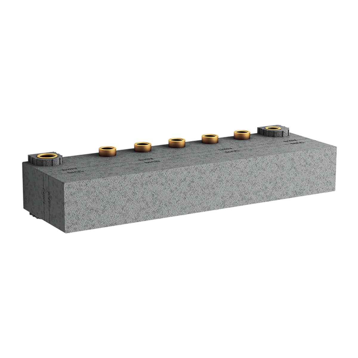 Kohler Anthem recessed thermostatic valve with six brass outlets by Tilemall, shown embedded in concrete block