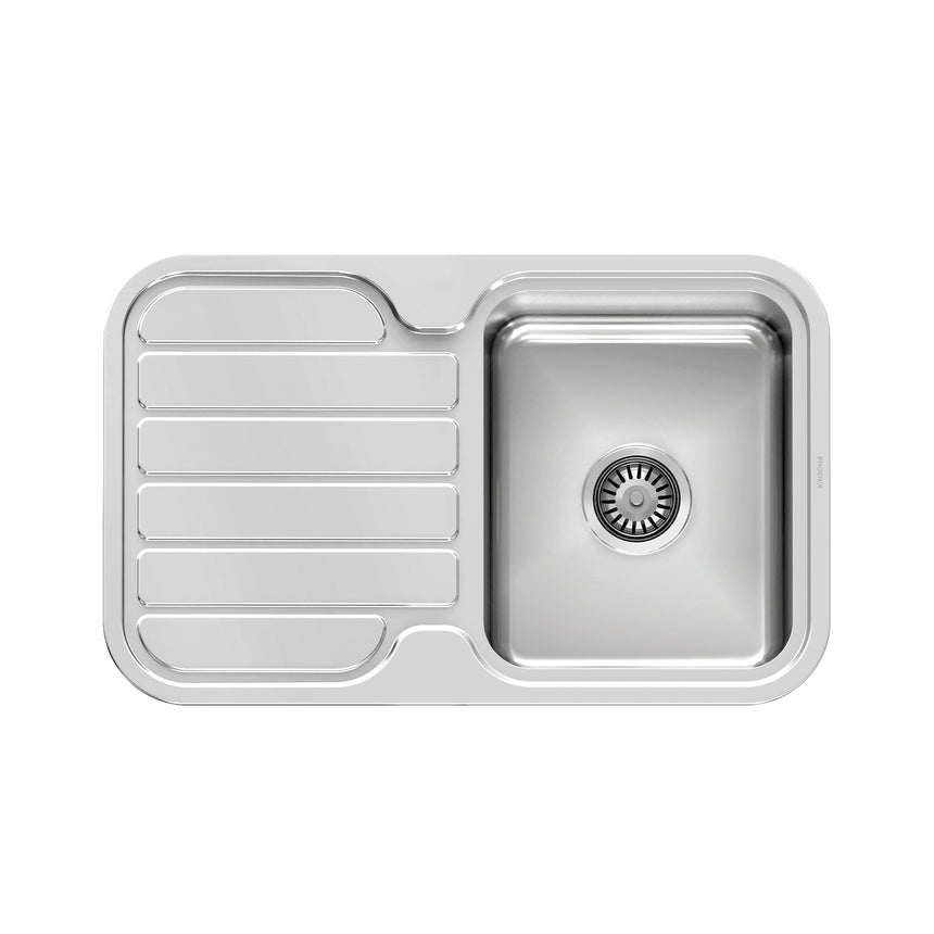 Phoenix 1000 single bowl stainless steel sink by Tilemall with drainer and no tap hole