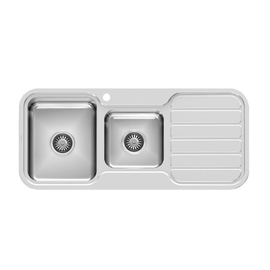 Phoenix 1000 stainless steel double bowl sink with drainer by Tilemall, top-mount install
