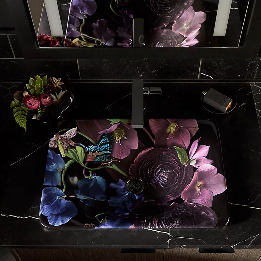 Dutchmaster Rectangle Vessel Basin Midnight Floral Bathroom Basin Kohler