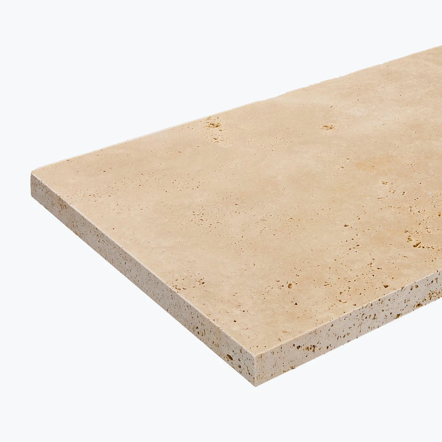 Ivory Premium Travertine natural stone surface and installation by Tilemall