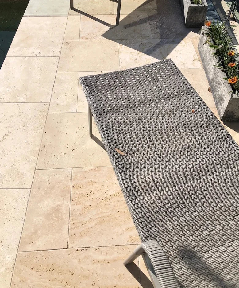 Ivory Premium Travertine natural stone surface and installation by Tilemall