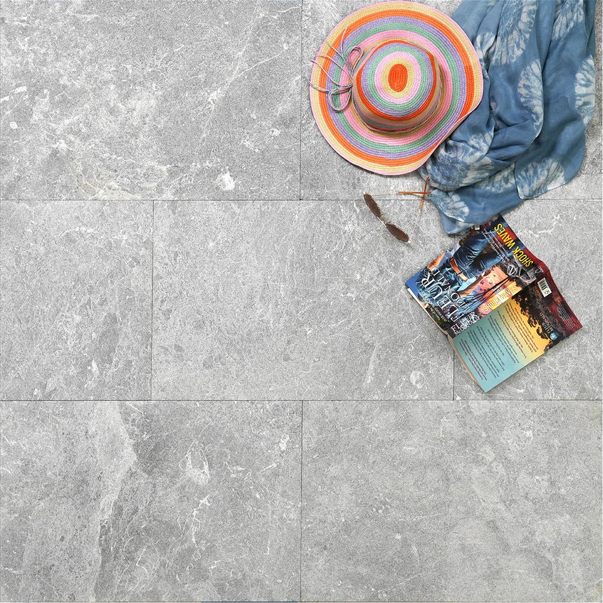 Tundra Grey Limestone natural stone surface and installation by Tilemall