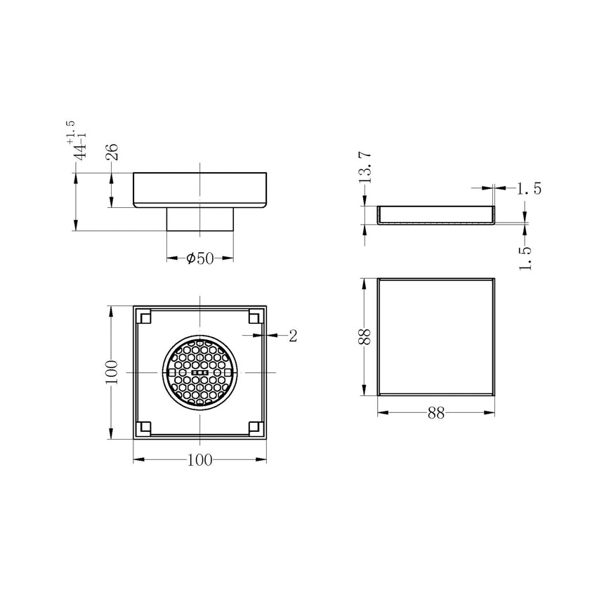 Nero 100mm Square Tile Insert Floor Waste 50mm Outlet Brushed Bronze Other Accessories Nero