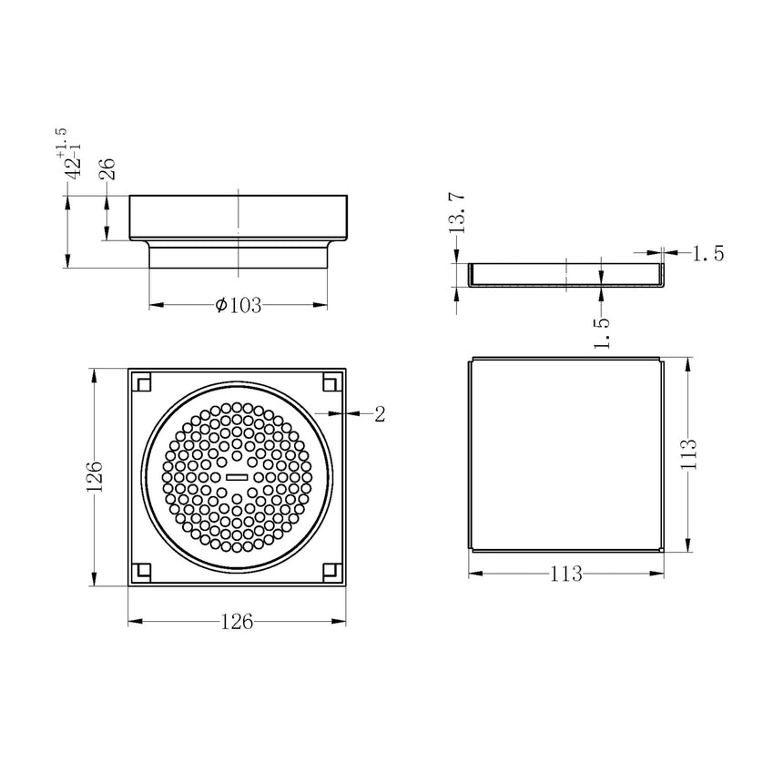 Nero 130mm Square Tile Insert Floor Waste 100mm Outlet Brushed Nickel Other Accessories Nero