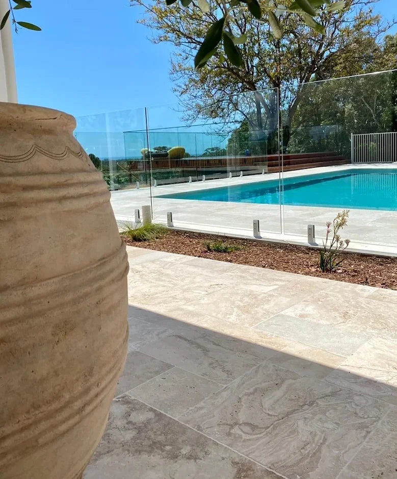 Ivory Premium Travertine natural stone surface and installation by Tilemall