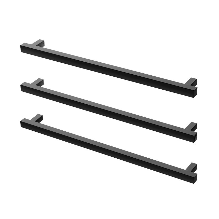 Phoenix triple towel rail three horizontal bars with square end brackets, matte black finish by Tilemall