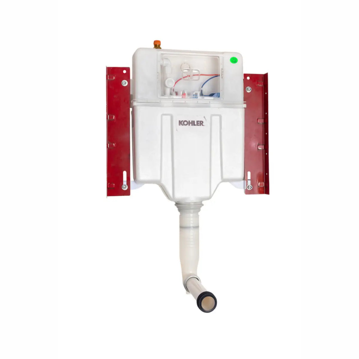 Kohler Pneumatic wall-faced pneumatic cistern by Tilemall, 90mm standard height, white with red mounting brackets