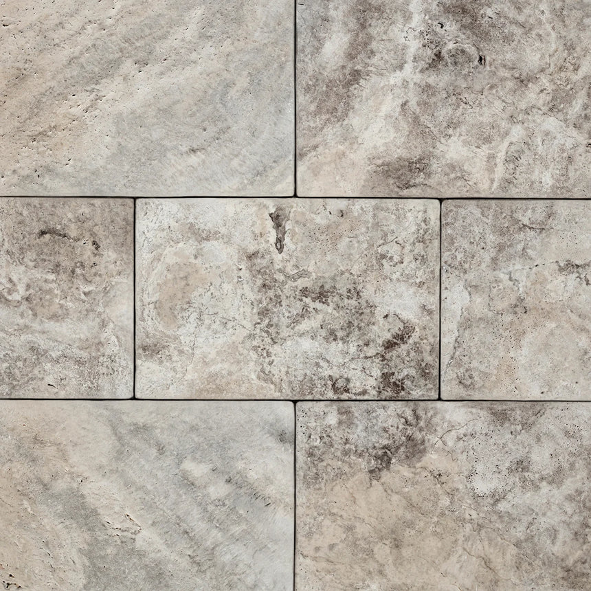 Silver Travertine natural stone surface and installation by Tilemall