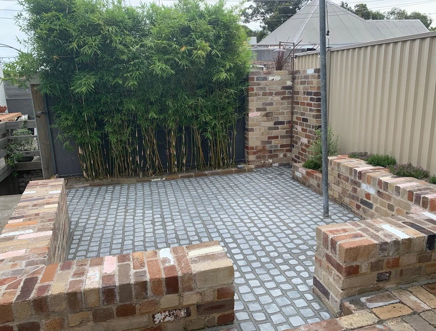 Sesame Grey Granite mesh-backed sheet layout by Tilemall