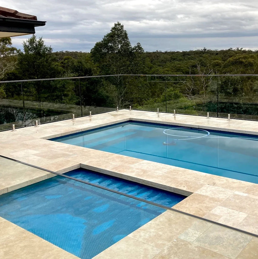 Ivory Premium Travertine natural stone surface and installation by Tilemall