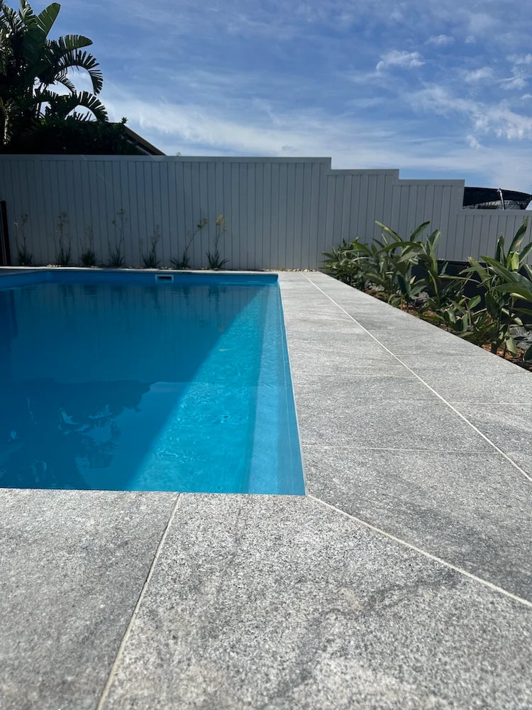 Ocean Grey Granite natural stone surface and installation by Tilemall