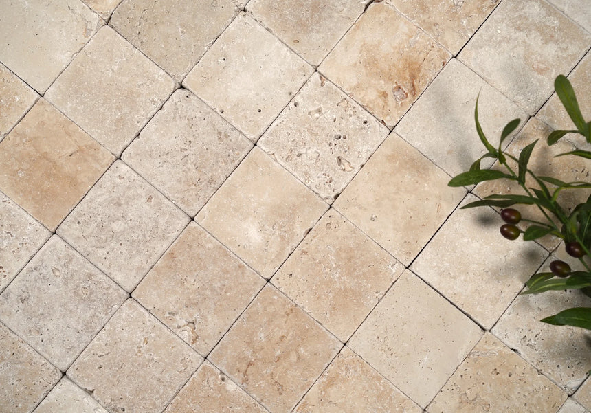 Ivory Premium Travertine natural stone surface and installation by Tilemall