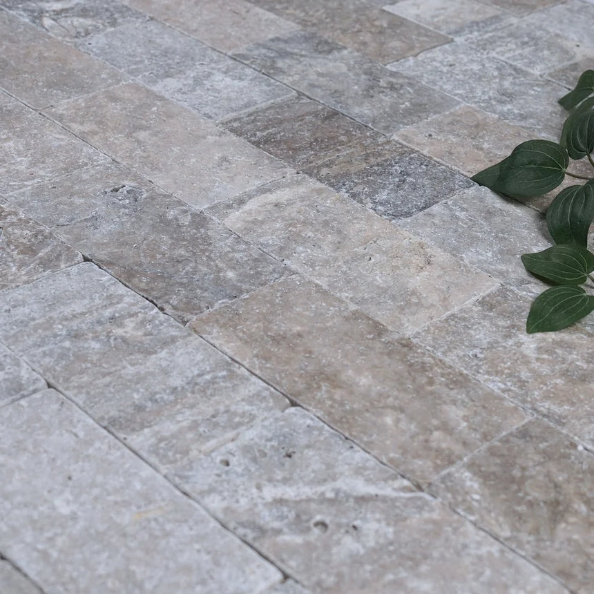 Silver Travertine natural stone surface and installation by Tilemall