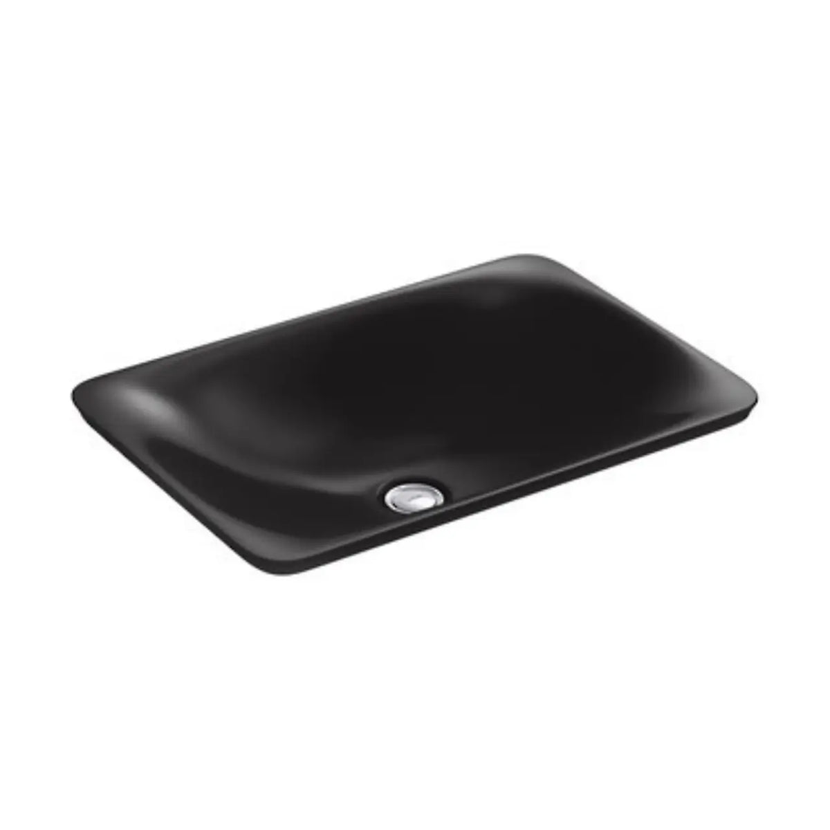 Kohler Carillion rectangular above-counter stone basin by Tilemall, honed black finish with curved sides and single tap hole