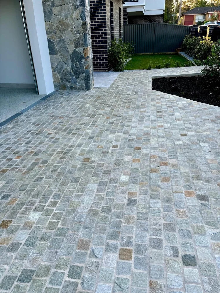 Summit Cobblestone mesh-backed sheet layout by Tilemall