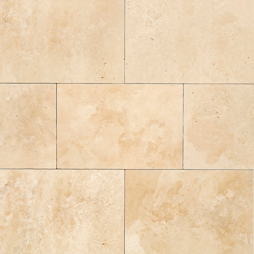 Ivory Premium Travertine natural stone surface and installation by Tilemall