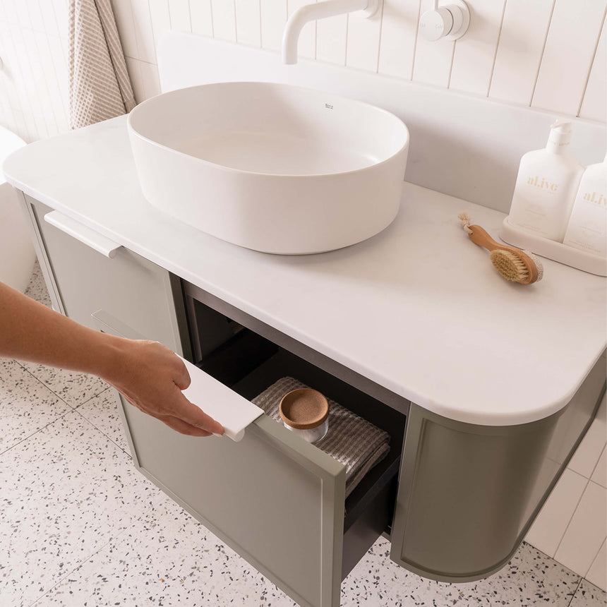 ADP Flo All Drawer Slim Wall Hung Vanity Cherry Pie Premium Solid Surface Vanity ADP