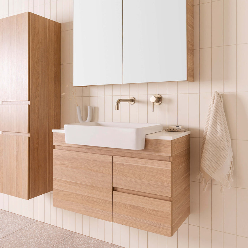 ADP Glacier Semi-Recessed Door & Drawer Wall Hung Vanity Cherry Pie Premium Solid Surface Vanity ADP
