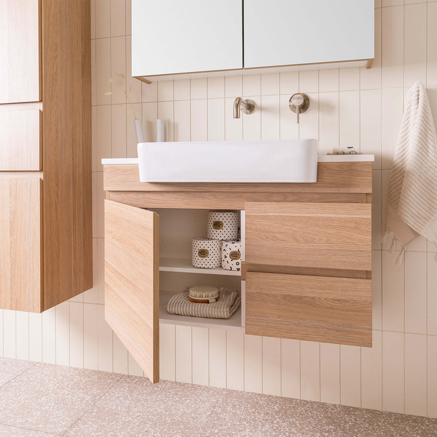 ADP Glacier Semi-Recessed Door & Drawer Wall Hung Vanity Cherry Pie Premium Solid Surface Vanity ADP