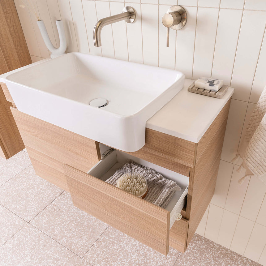 ADP Glacier Semi-Recessed Door & Drawer Wall Hung Vanity Caesarstone Mineral Vanity ADP