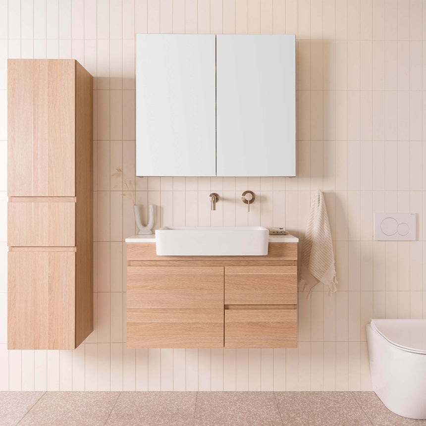 ADP Glacier Semi-Recessed Door & Drawer Wall Hung Vanity Caesarstone Mineral Vanity ADP