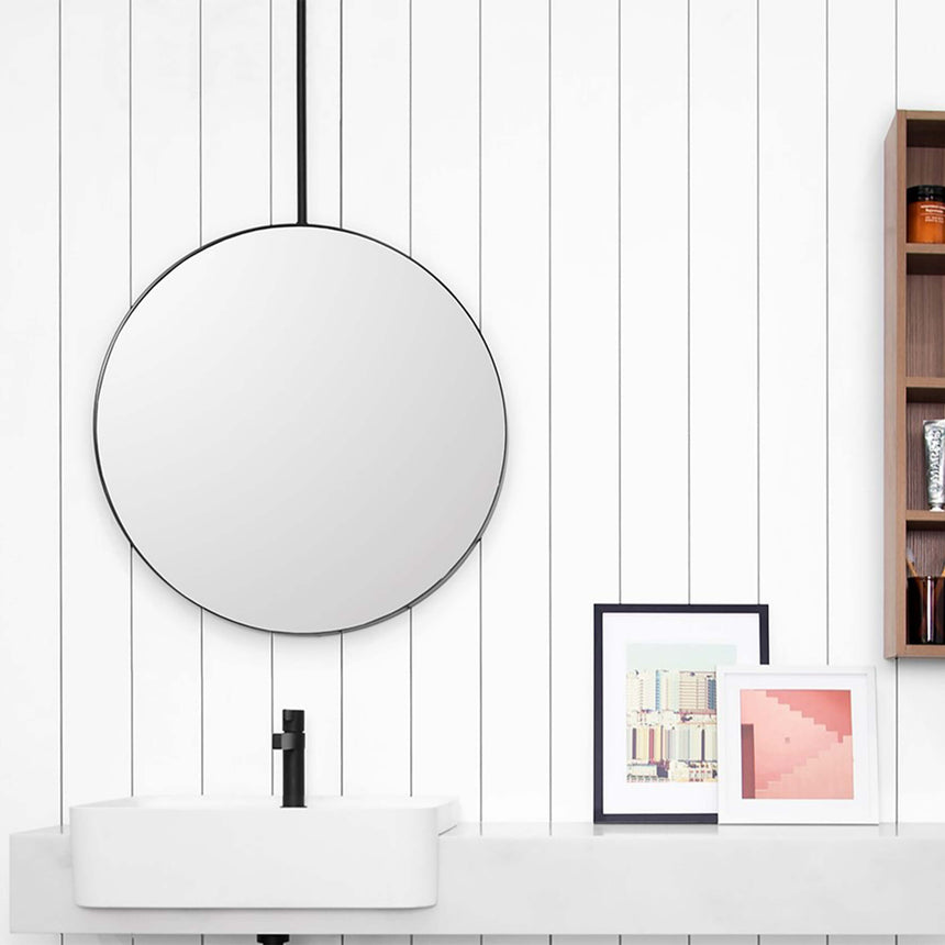 ADP Stella Framed Mirror 700mm Round Matte Black with 800mm Rain Framed Mirror ADP