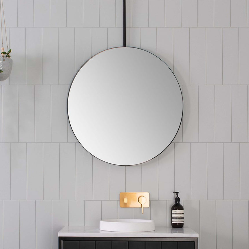 ADP Stella Framed Mirror 700mm Round Matte Black with 800mm Rain Framed Mirror ADP