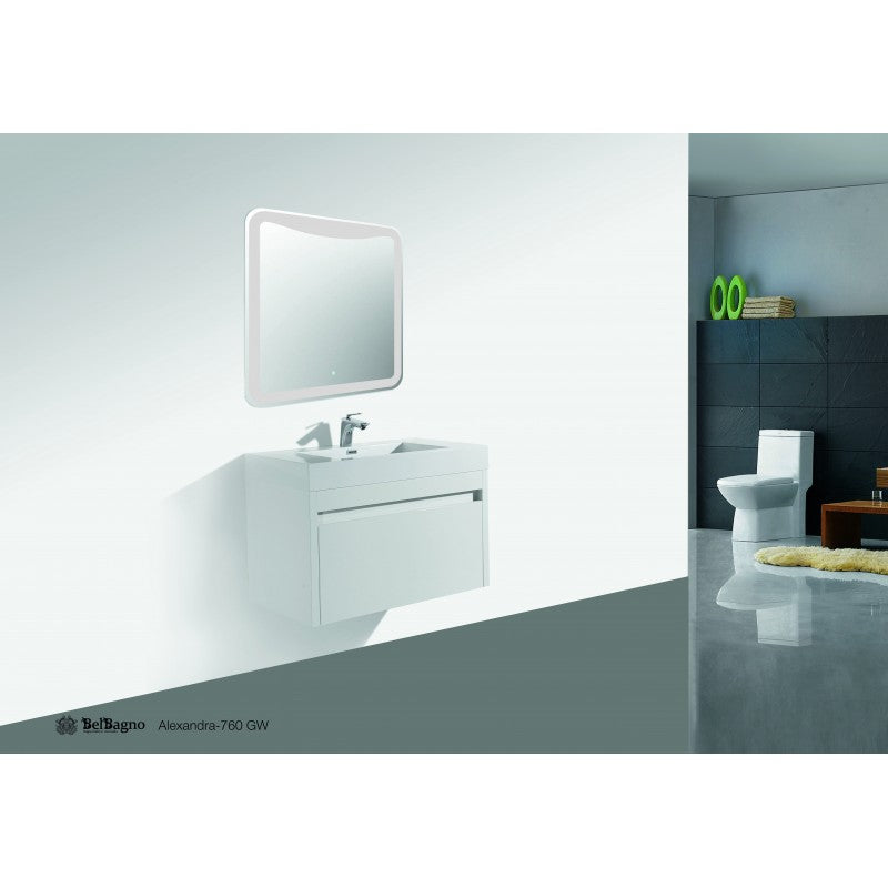 BelBagno Alexandra 760mm Wall Hung Vanity — Gloss White — ALEX-760W-GW — view 2
