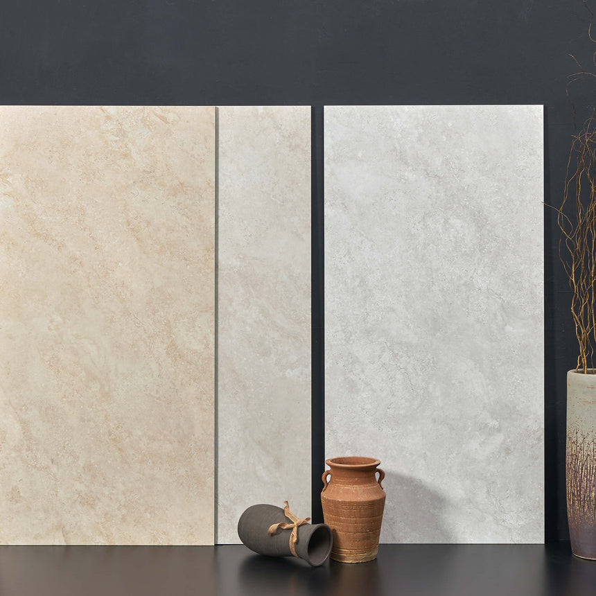 Ankara Travertine Cross Cut 1200x600 Matt Grey Travertine Look Tiles Tilemall