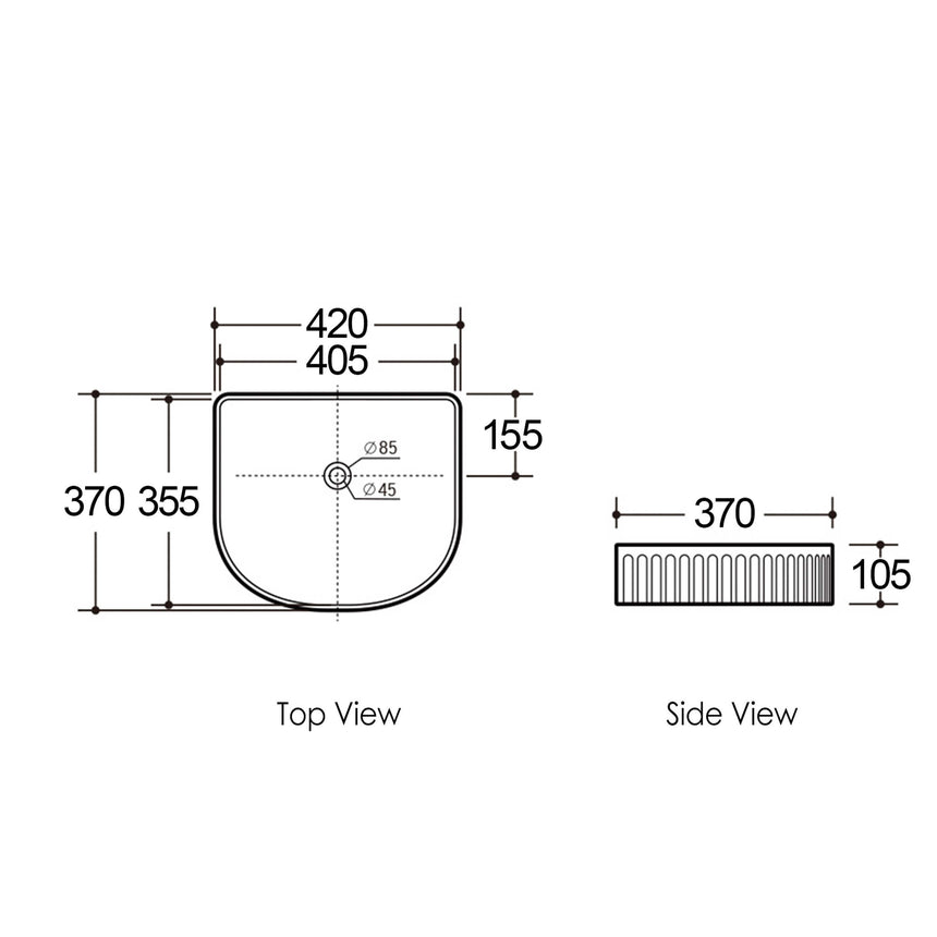 Archie Above Counter Center Waste Basin 415x365mm Matte Black Bathroom Basin Otti Australia