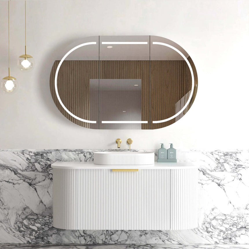 Bondi Satin White Fluted Single Basin Vanity Vanity Otti Australia 1200mm Solid Surface Cloudy Carrara-20mm