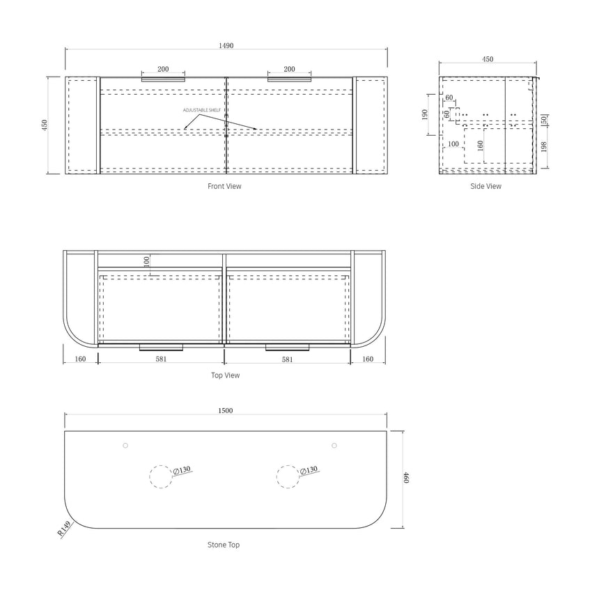 Bondi Satin White Fluted Double Basin Vanity Vanity Otti Australia