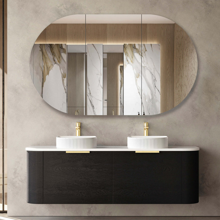 Bondi Black Oak Double Basin Vanity Vanity Otti Australia 1500mm Solid Surface Cloudy Carrara-20mm