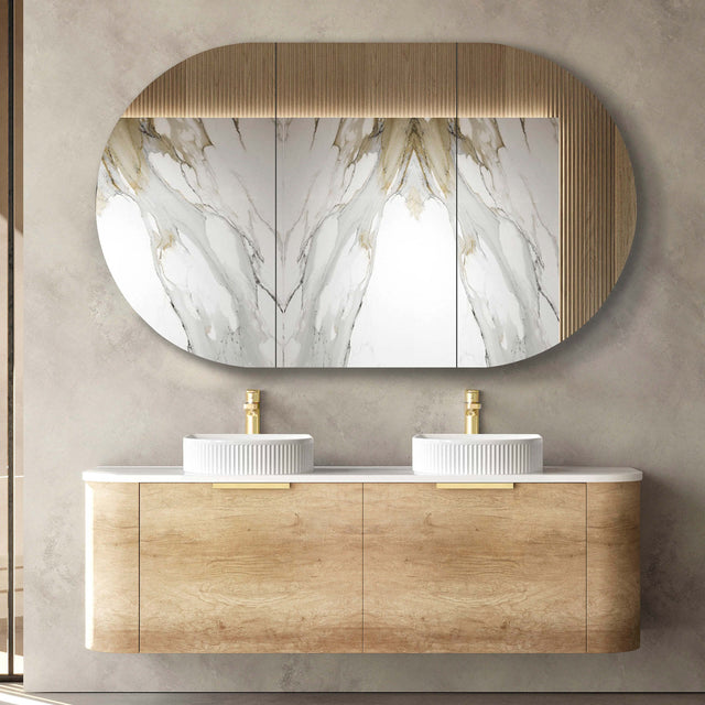 Bondi Natural Oak Double Basin Vanity Vanity Otti Australia 1500mm Solid Surface Cloudy Carrara-20mm